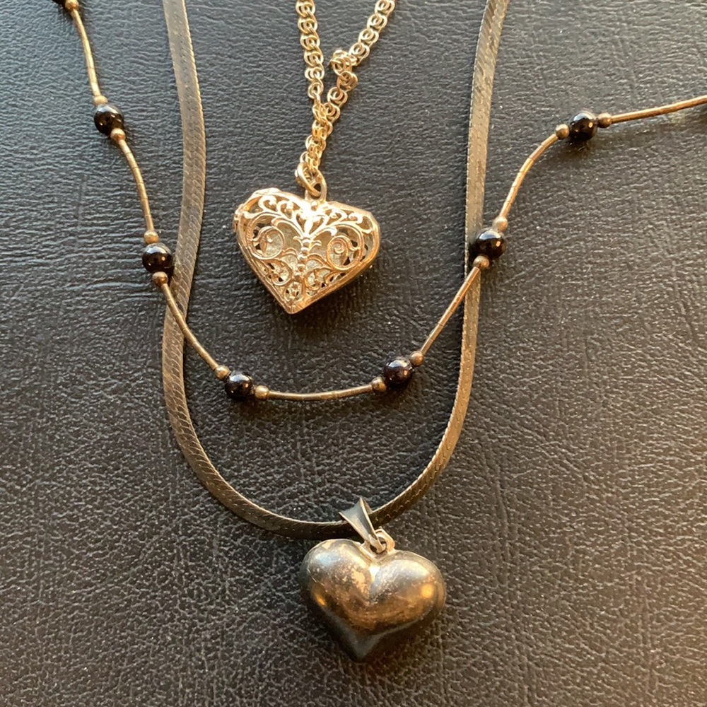 Heart charm .925 necklace lot 3 pc